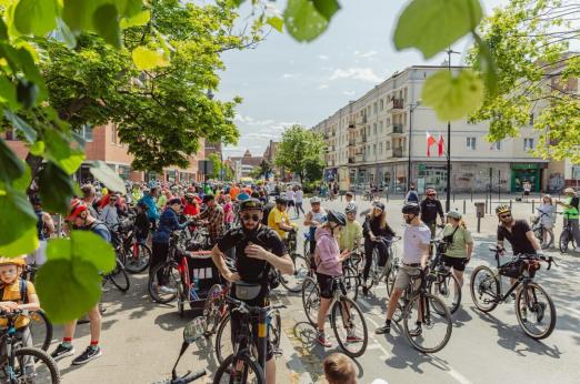 People in Gdansk, Poland, gathering together for a bike ride